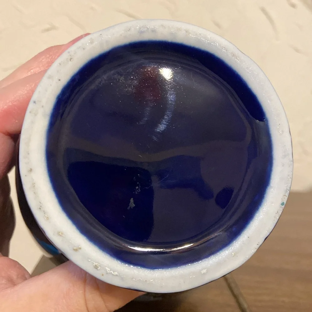 Vintage Japanese Ginger Jar w/ Lid Cobalt Blue with Peacock Bird & Floral 9” - Picture 15 of 15